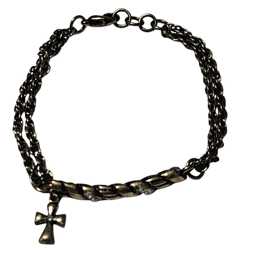 Vintage Ankh Cross Charm Bracelet Rhinestones Religious Egyptian Fashion Jewelry